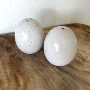 West Elm speckled egg ceramic salt and pepper shakers